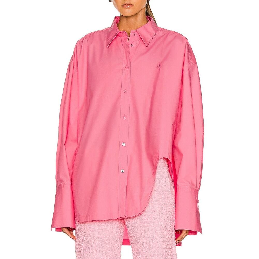 THE ATTICO Diana Shirt Cotton Poplin Cut Out Button Down in 266 Hot Pink Barbie